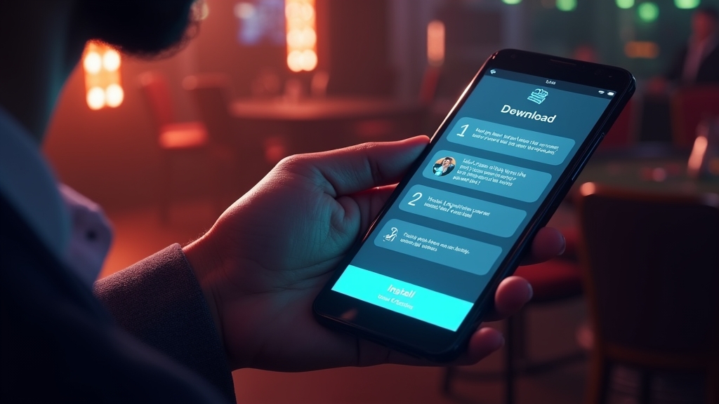 Mobiele downloadstappen met checklist en smartphone in casino-sfeer